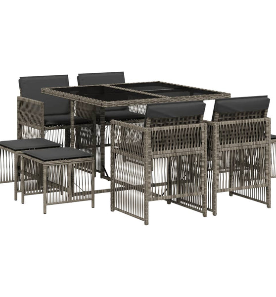 9-tlg. Garten-Essgruppe mit Kissen Grau Poly Rattan