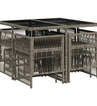 9-tlg. Garten-Essgruppe mit Kissen Grau Poly Rattan