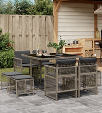 9-tlg. Garten-Essgruppe mit Kissen Grau Poly Rattan