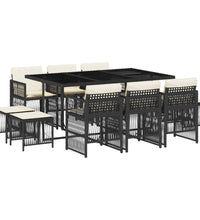 11-tlg. Garten-Essgruppe mit Kissen Schwarz Poly Rattan