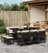 11-tlg. Garten-Essgruppe mit Kissen Schwarz Poly Rattan