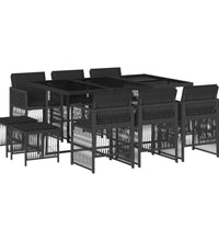 11-tlg. Garten-Essgruppe mit Kissen Schwarz Poly Rattan