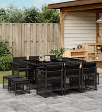 11-tlg. Garten-Essgruppe mit Kissen Schwarz Poly Rattan