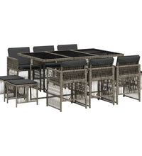 11-tlg. Garten-Essgruppe mit Kissen Grau Poly Rattan