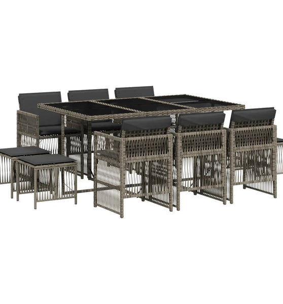 11-tlg. Garten-Essgruppe mit Kissen Grau Poly Rattan