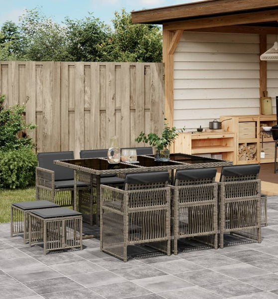 11-tlg. Garten-Essgruppe mit Kissen Grau Poly Rattan