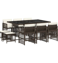 11-tlg. Garten-Essgruppe mit Kissen Braun Poly Rattan