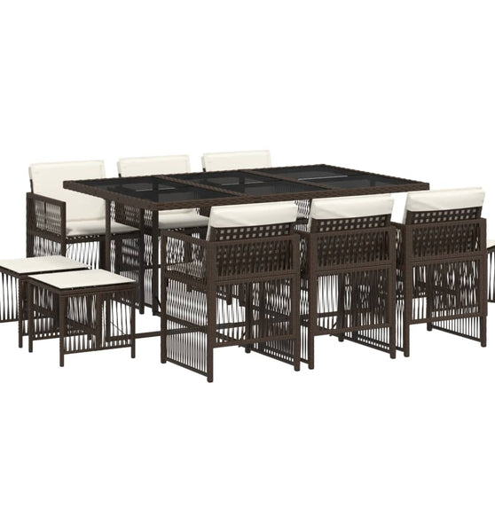 11-tlg. Garten-Essgruppe mit Kissen Braun Poly Rattan