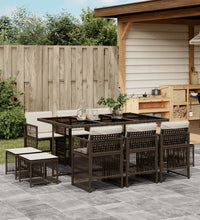 11-tlg. Garten-Essgruppe mit Kissen Braun Poly Rattan