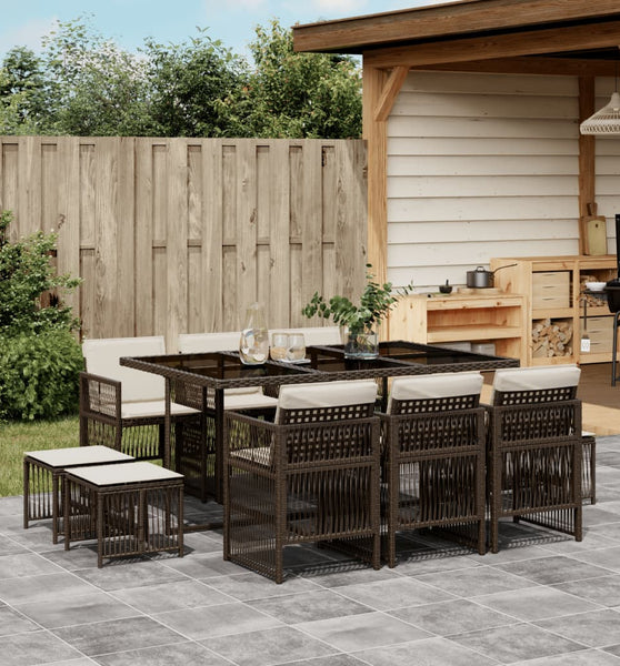 11-tlg. Garten-Essgruppe mit Kissen Braun Poly Rattan