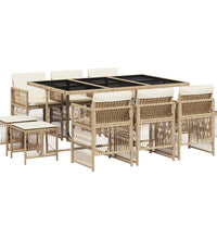 11-tlg. Garten-Essgruppe mit Kissen Beige Poly Rattan