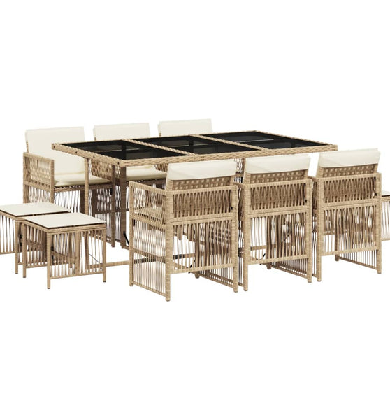11-tlg. Garten-Essgruppe mit Kissen Beige Poly Rattan