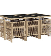 11-tlg. Garten-Essgruppe mit Kissen Beige Poly Rattan