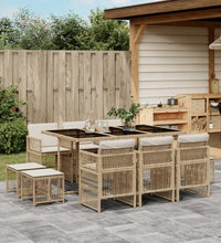 11-tlg. Garten-Essgruppe mit Kissen Beige Poly Rattan