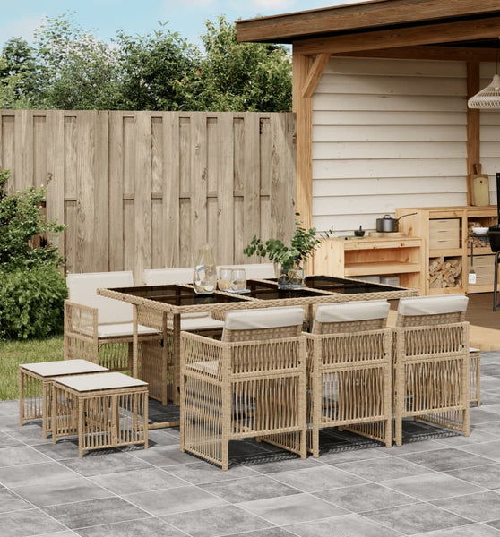 11-tlg. Garten-Essgruppe mit Kissen Beige Poly Rattan