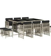 11-tlg. Garten-Essgruppe mit Kissen Hellgrau Poly Rattan