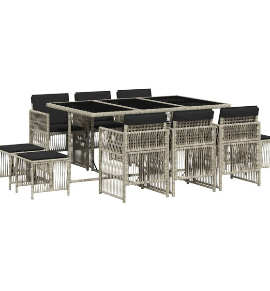 11-tlg. Garten-Essgruppe mit Kissen Hellgrau Poly Rattan