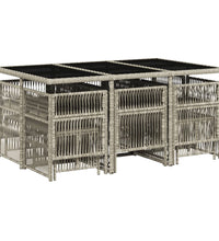 11-tlg. Garten-Essgruppe mit Kissen Hellgrau Poly Rattan