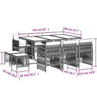 11-tlg. Garten-Essgruppe mit Kissen Hellgrau Poly Rattan
