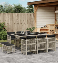 11-tlg. Garten-Essgruppe mit Kissen Hellgrau Poly Rattan