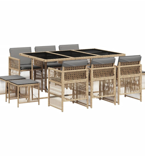 11-tlg. Garten-Essgruppe mit Kissen Beigemischung Poly Rattan