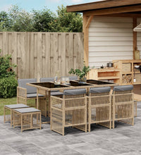 11-tlg. Garten-Essgruppe mit Kissen Beigemischung Poly Rattan
