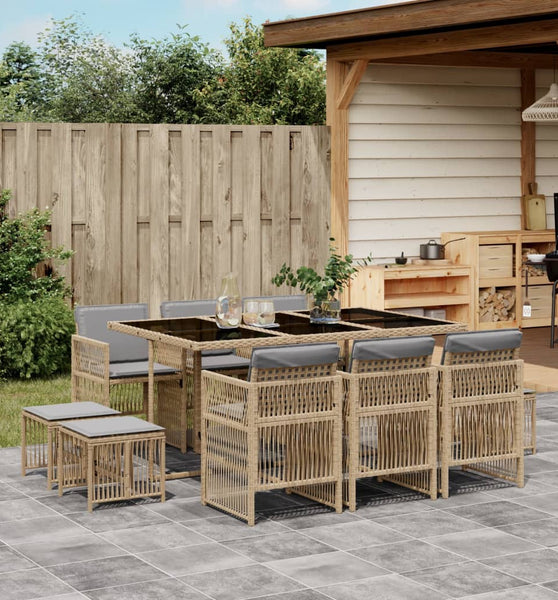 11-tlg. Garten-Essgruppe mit Kissen Beigemischung Poly Rattan