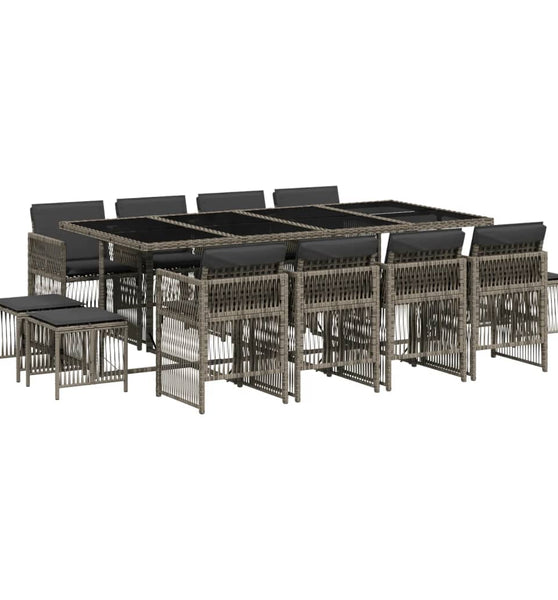 13-tlg. Garten-Essgruppe mit Kissen Grau Poly Rattan