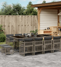 13-tlg. Garten-Essgruppe mit Kissen Grau Poly Rattan