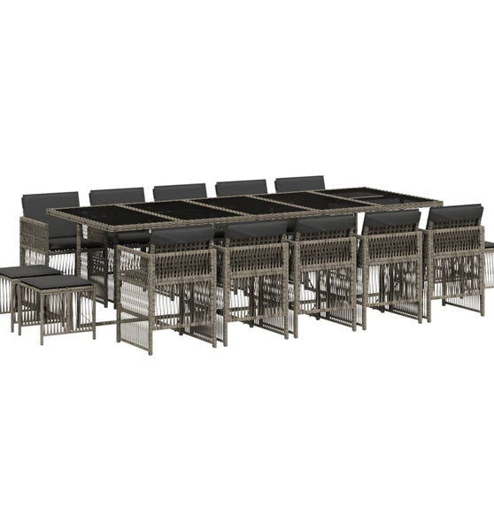 15-tlg. Garten-Essgruppe mit Kissen Grau Poly Rattan