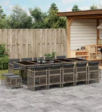 15-tlg. Garten-Essgruppe mit Kissen Grau Poly Rattan