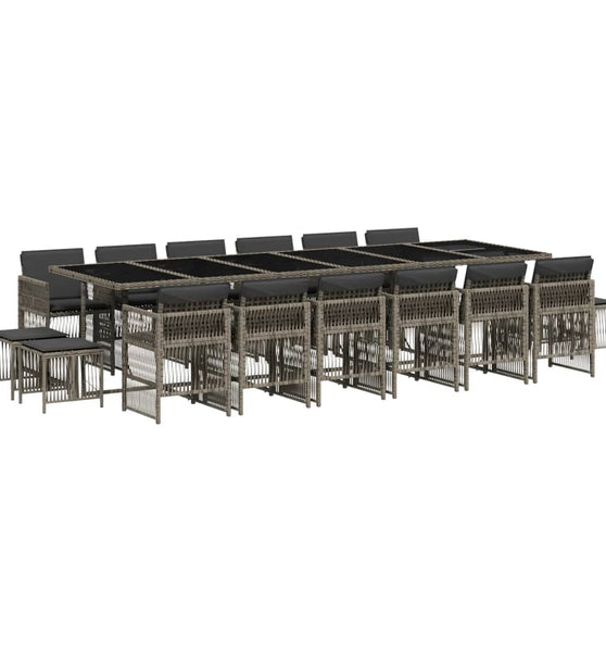 17-tlg. Garten-Essgruppe mit Kissen Grau Poly Rattan