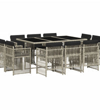 11-tlg. Garten-Essgruppe mit Kissen Hellgrau Poly Rattan