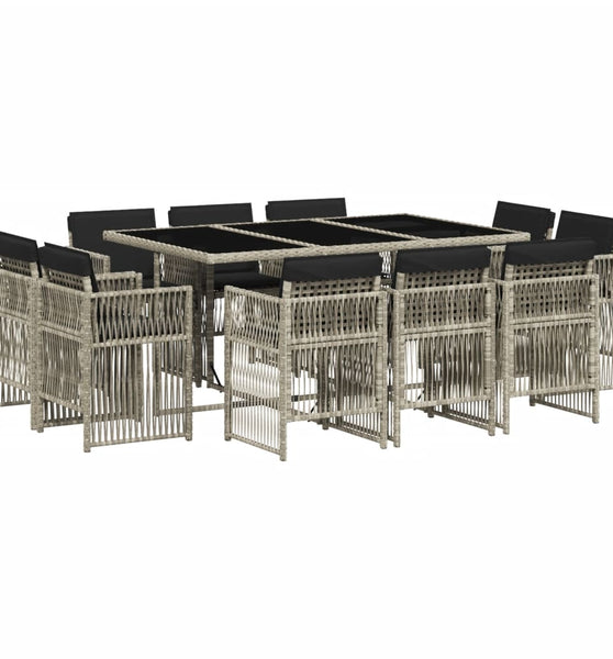 11-tlg. Garten-Essgruppe mit Kissen Hellgrau Poly Rattan