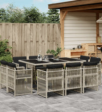 11-tlg. Garten-Essgruppe mit Kissen Hellgrau Poly Rattan