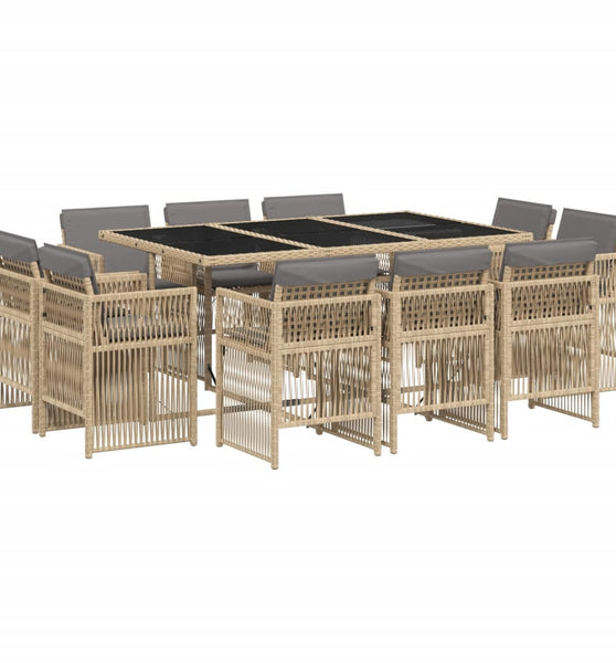 11-tlg. Garten-Essgruppe mit Kissen Beigemischung Poly Rattan