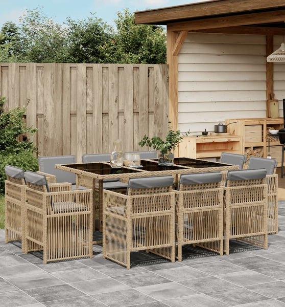 11-tlg. Garten-Essgruppe mit Kissen Beigemischung Poly Rattan