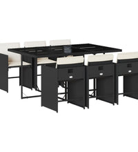 7-tlg. Garten-Essgruppe mit Kissen Schwarz Poly Rattan