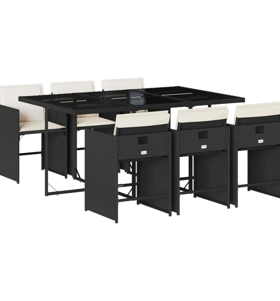 7-tlg. Garten-Essgruppe mit Kissen Schwarz Poly Rattan