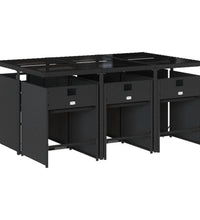 7-tlg. Garten-Essgruppe mit Kissen Schwarz Poly Rattan