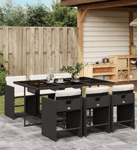 7-tlg. Garten-Essgruppe mit Kissen Schwarz Poly Rattan