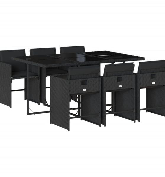 7-tlg. Garten-Essgruppe mit Kissen Schwarz Poly Rattan