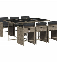 7-tlg. Garten-Essgruppe mit Kissen Grau Poly Rattan