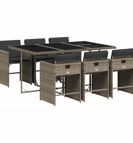 7-tlg. Garten-Essgruppe mit Kissen Grau Poly Rattan