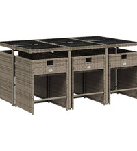 7-tlg. Garten-Essgruppe mit Kissen Grau Poly Rattan