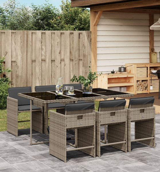 7-tlg. Garten-Essgruppe mit Kissen Grau Poly Rattan