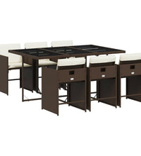7-tlg. Garten-Essgruppe mit Kissen Braun Poly Rattan
