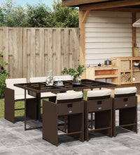 7-tlg. Garten-Essgruppe mit Kissen Braun Poly Rattan