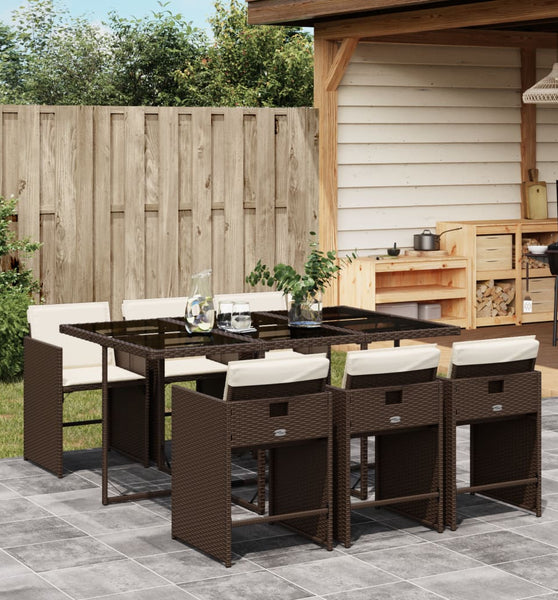 7-tlg. Garten-Essgruppe mit Kissen Braun Poly Rattan
