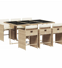 7-tlg. Garten-Essgruppe mit Kissen Beige Poly Rattan